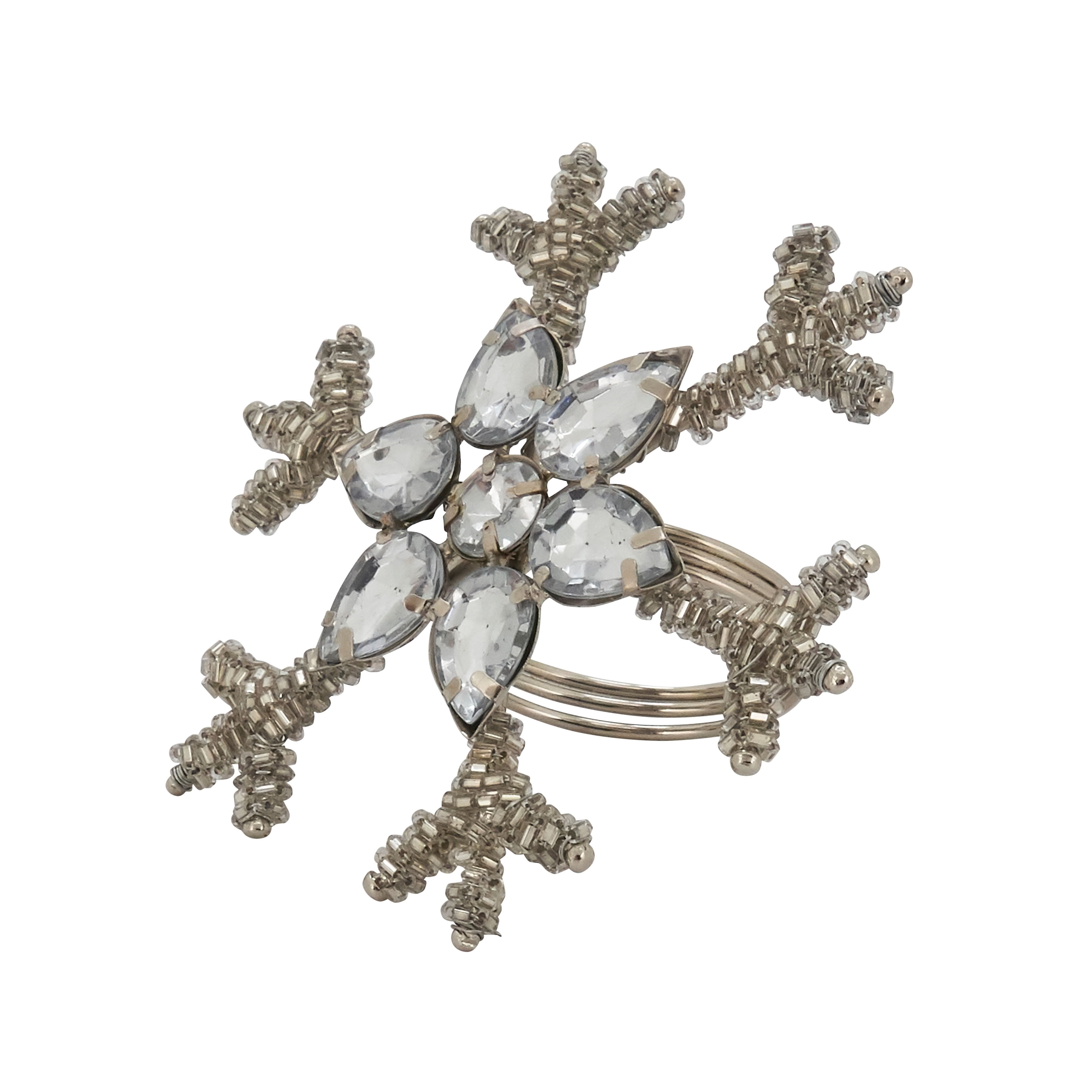 Silver Beaded Snowflake Design Holiday Napkin Rings, Set of 4