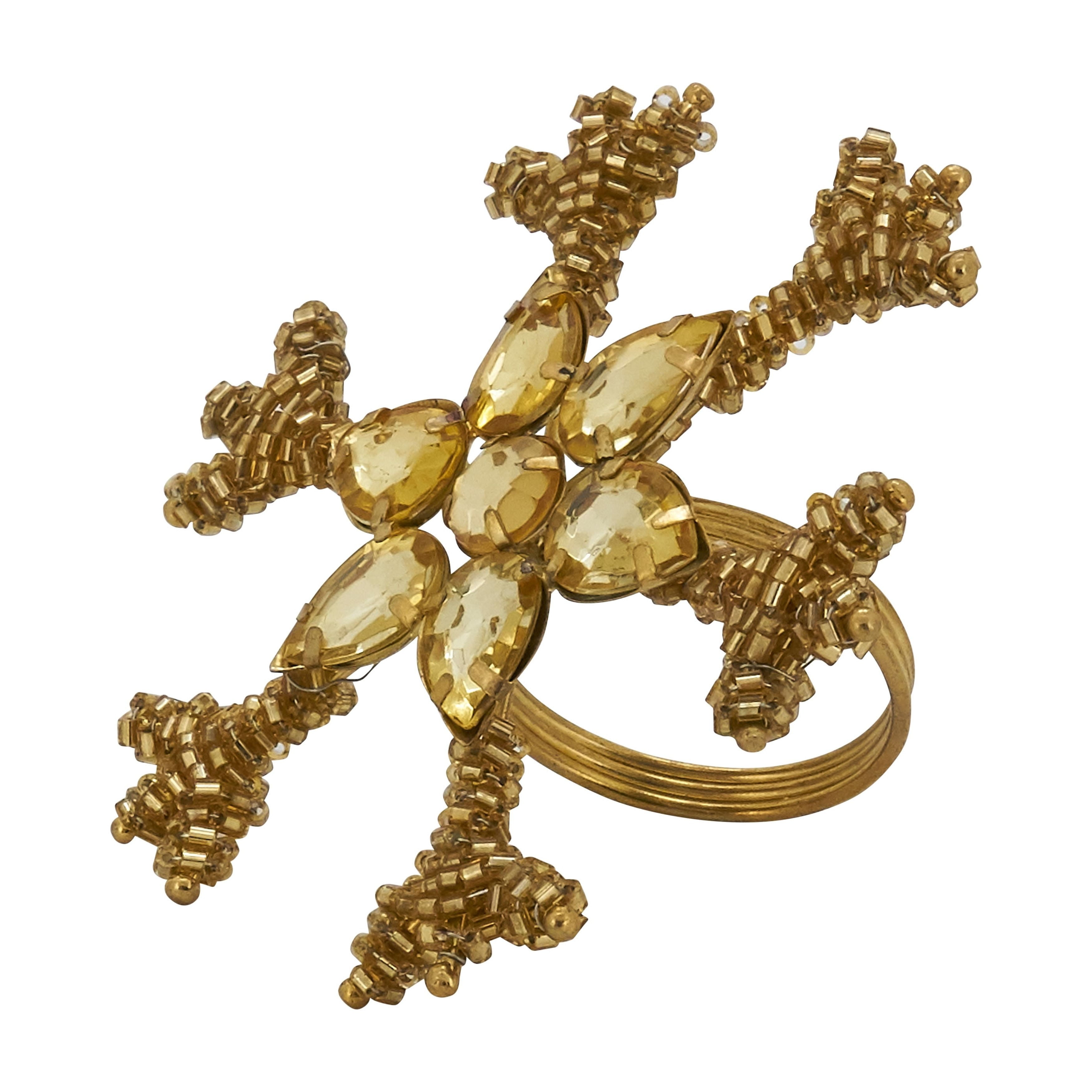 Gold Beaded Snowflake Holiday Napkin Rings Set of 4