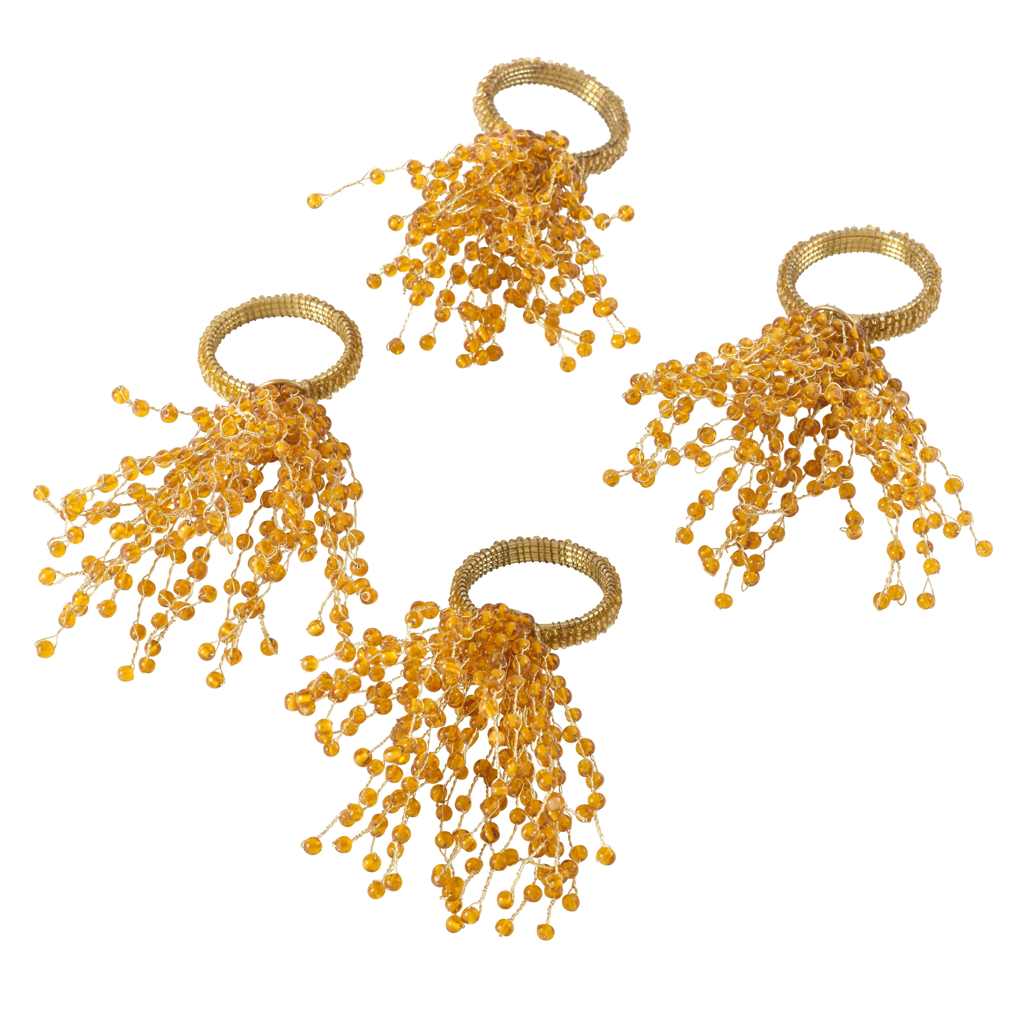 Gold Beaded Burst Design Napkin Ring Set of 4