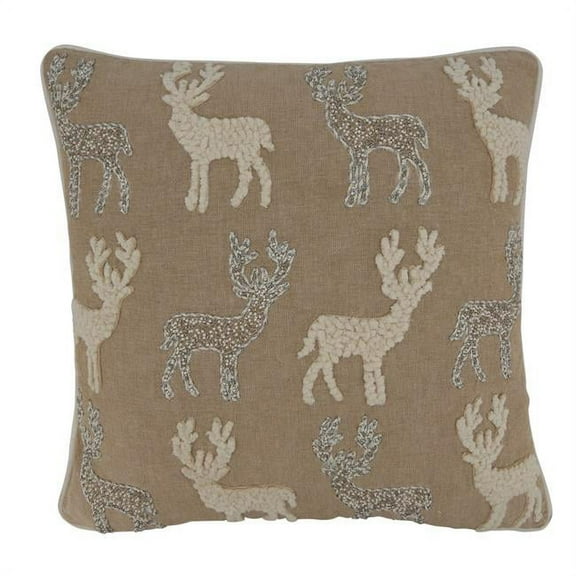 Saro Lifestyle Beaded and Embroidered Reindeers Down Filled Throw Pillow