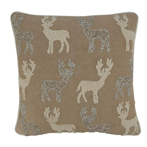 Saro Lifestyle Beaded and Embroidered Reindeers Throw Pillow Cover