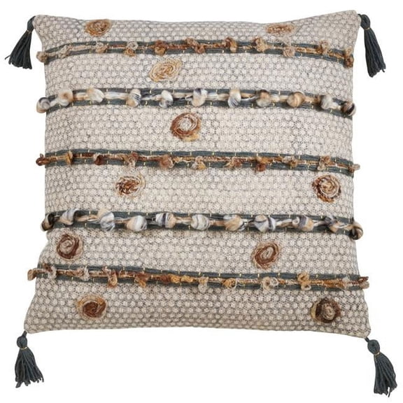 Saro Lifestyle Block Print Embroidered Square Down Filled Throw Pillow