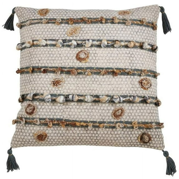 Saro Lifestyle Block Print Embroidered Square Poly Filled Throw Pillow