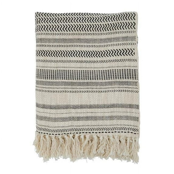 Saro Lifestyle Block Print Fringed Throw Blanket