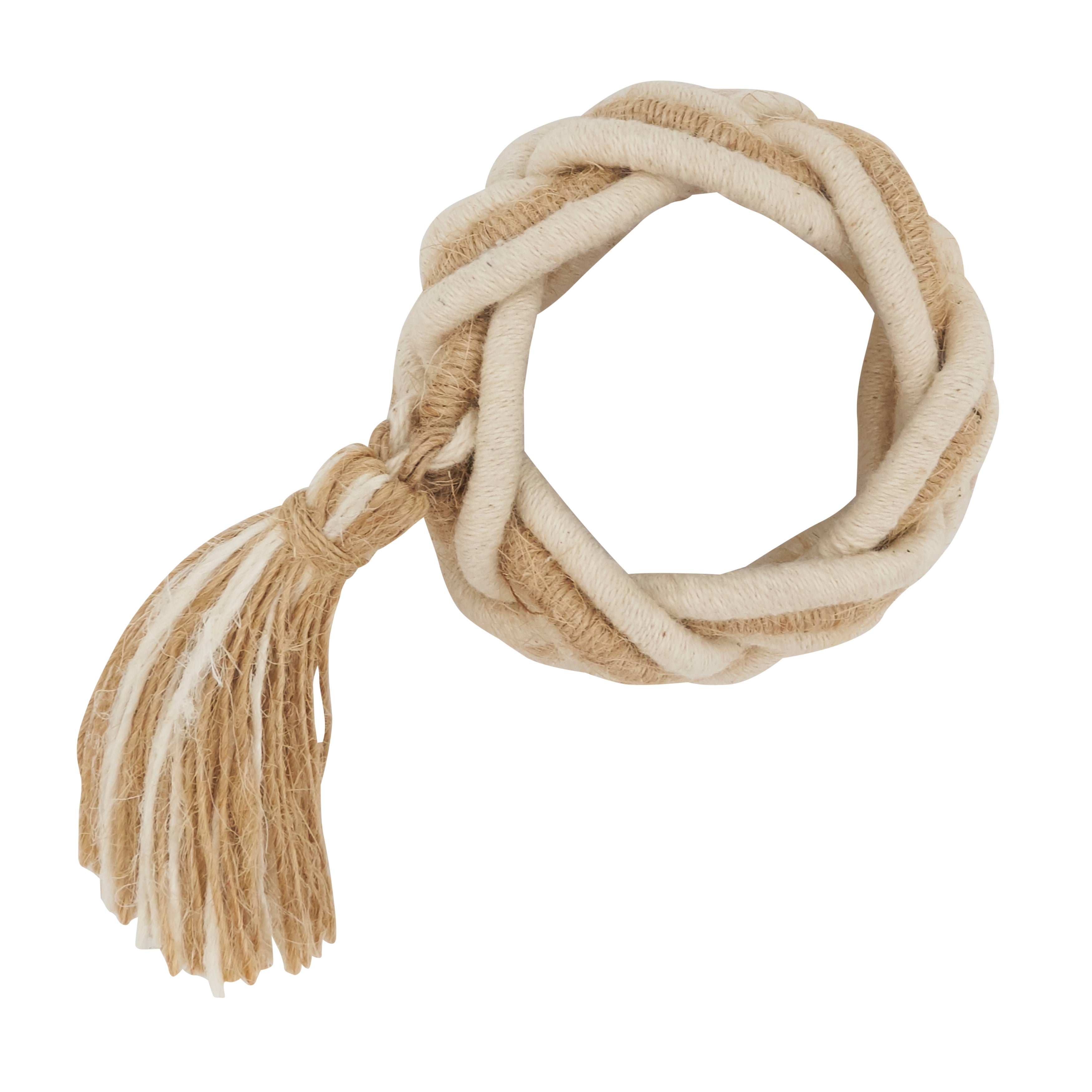 Braided Jute Tassel Napkin Rings Set of 4, Off-White