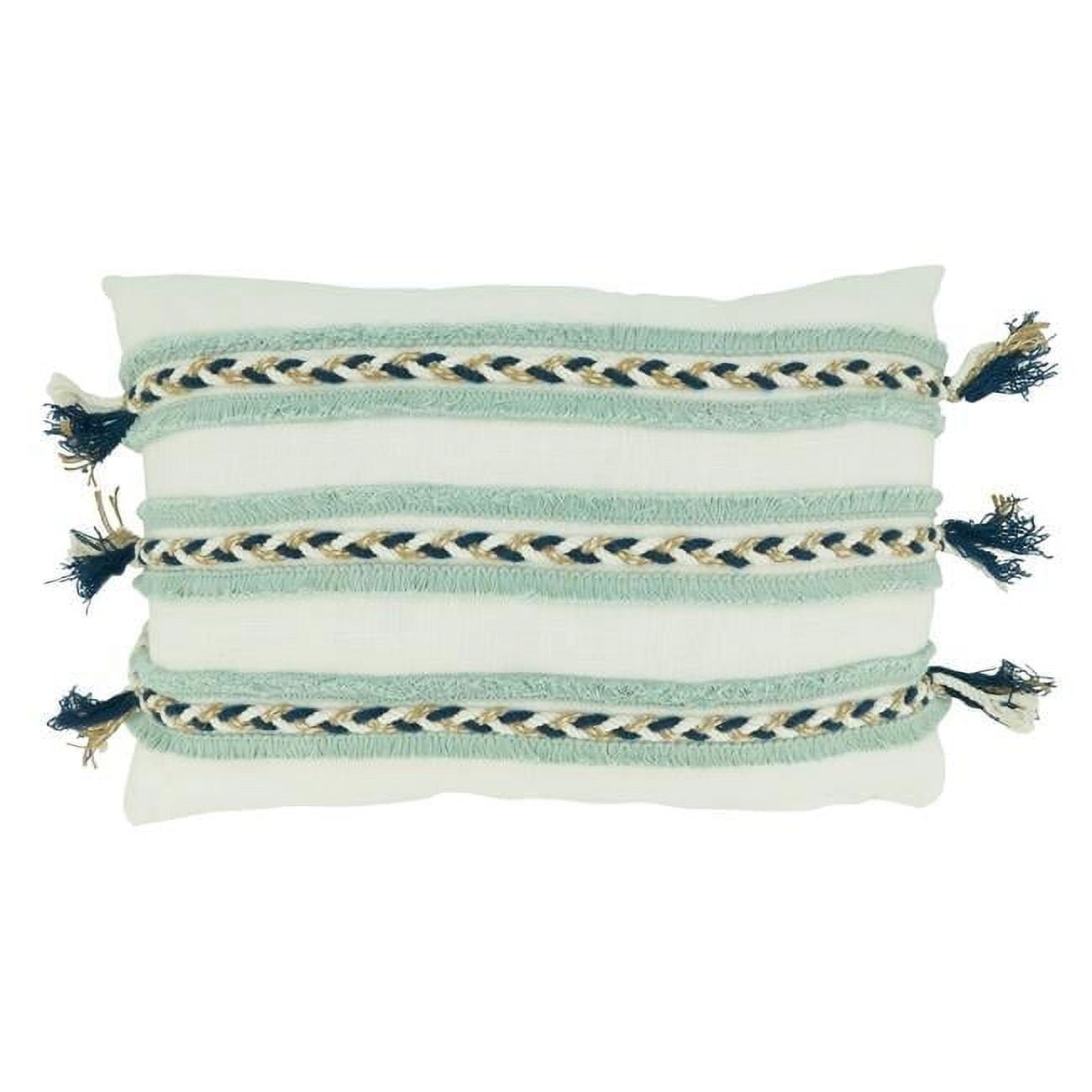 Blue Cotton Braided Cord Applique Decorative Pillow Cover