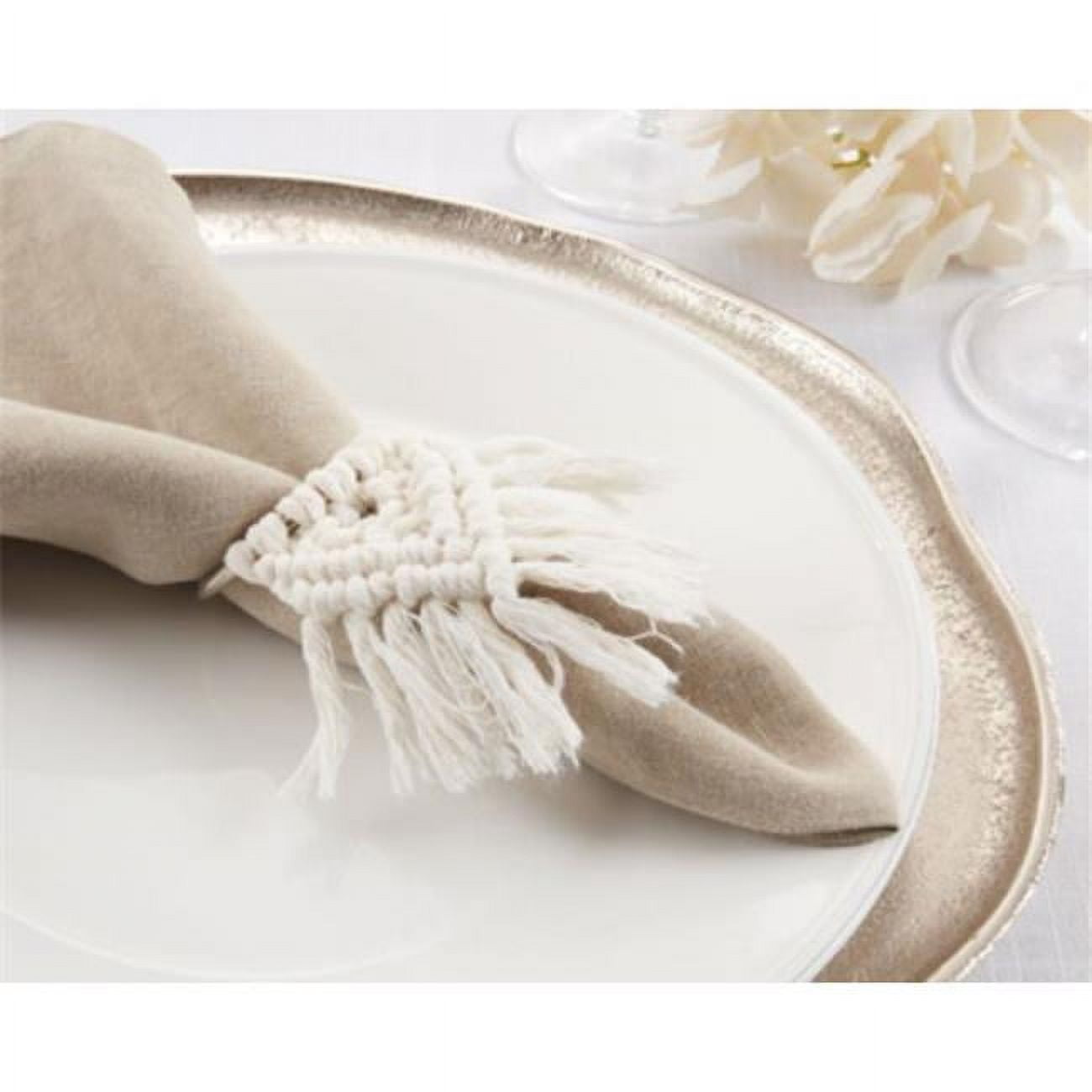 White Braided Cotton and Metal Napkin Rings Set of 4