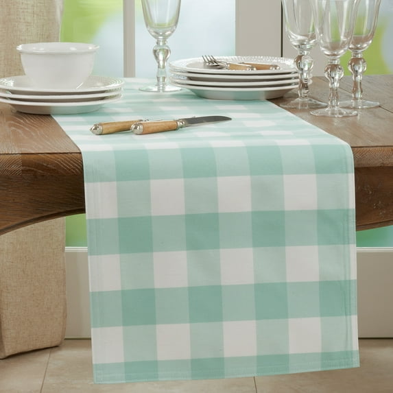 Saro Lifestyle Buffalo Plaid Cotton Blend Table Runner Green 16"x120"