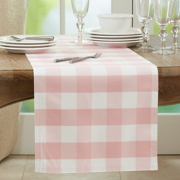 Saro Lifestyle Buffalo Plaid Cotton Blend Table Runner Pink 16"x108"