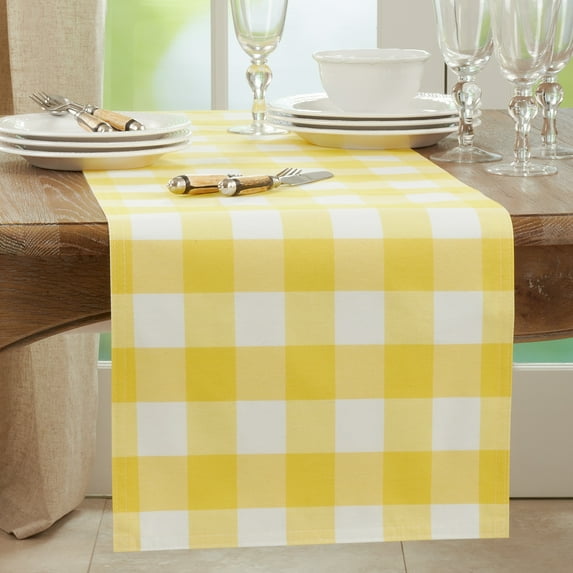 Saro Lifestyle Buffalo Plaid Cotton Blend Table Runner Yellow 16"x108"