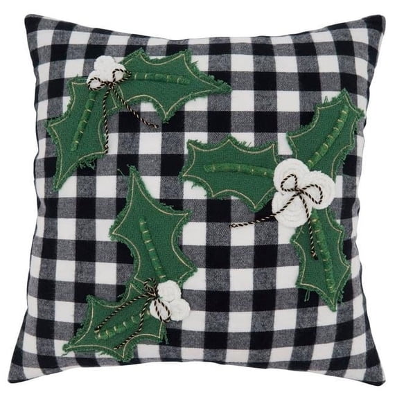 Saro Lifestyle Buffalo Plaid Holly Appliqué Throw Pillow Cover