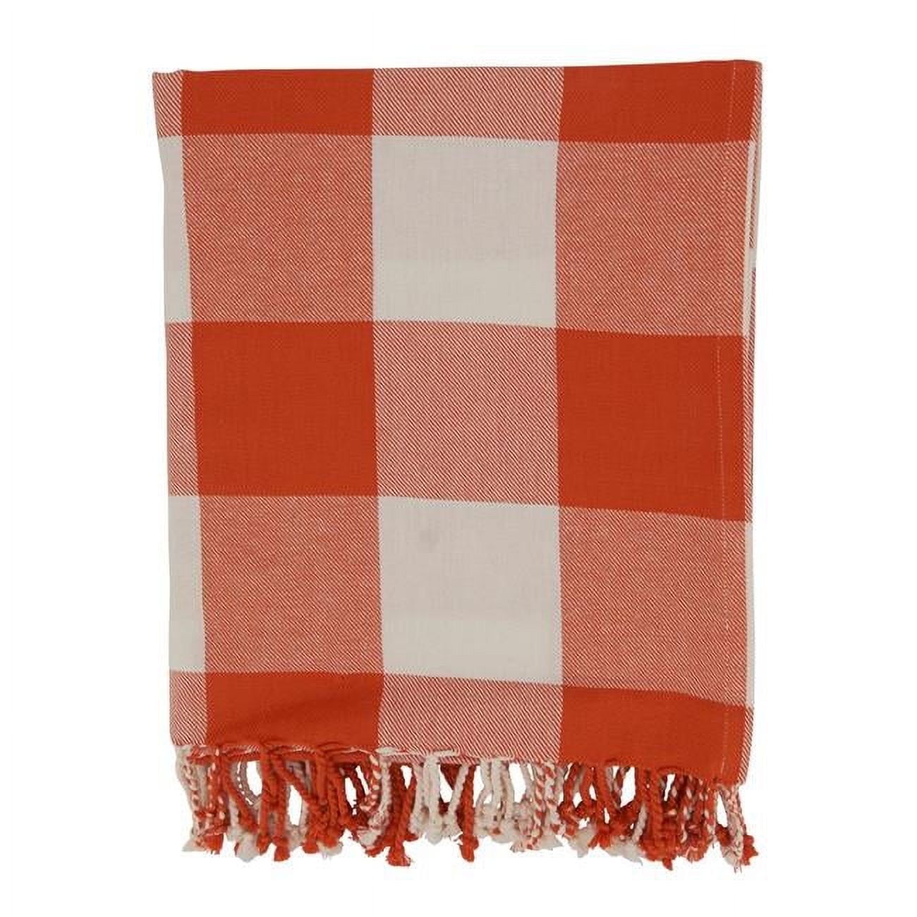 Orange and White Cotton Buffalo Plaid Throw Blanket