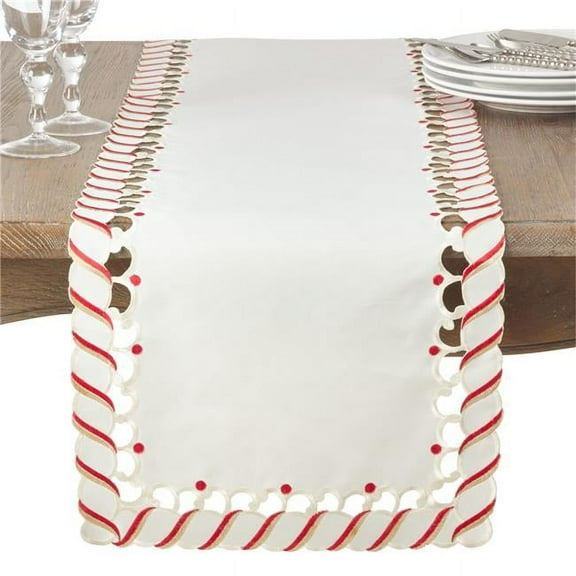 Saro Lifestyle Candy Cane Design Christmas Holiday Table Runner