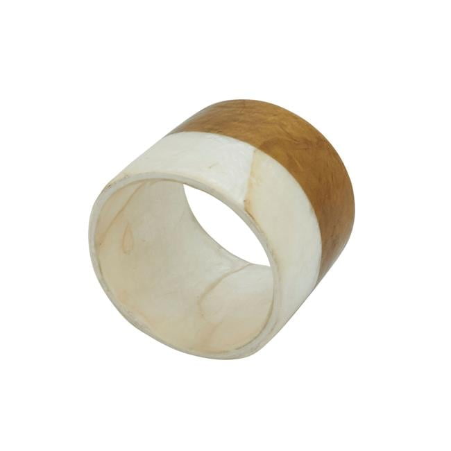 Gold and White Capiz Table Napkin Rings, Set of 4