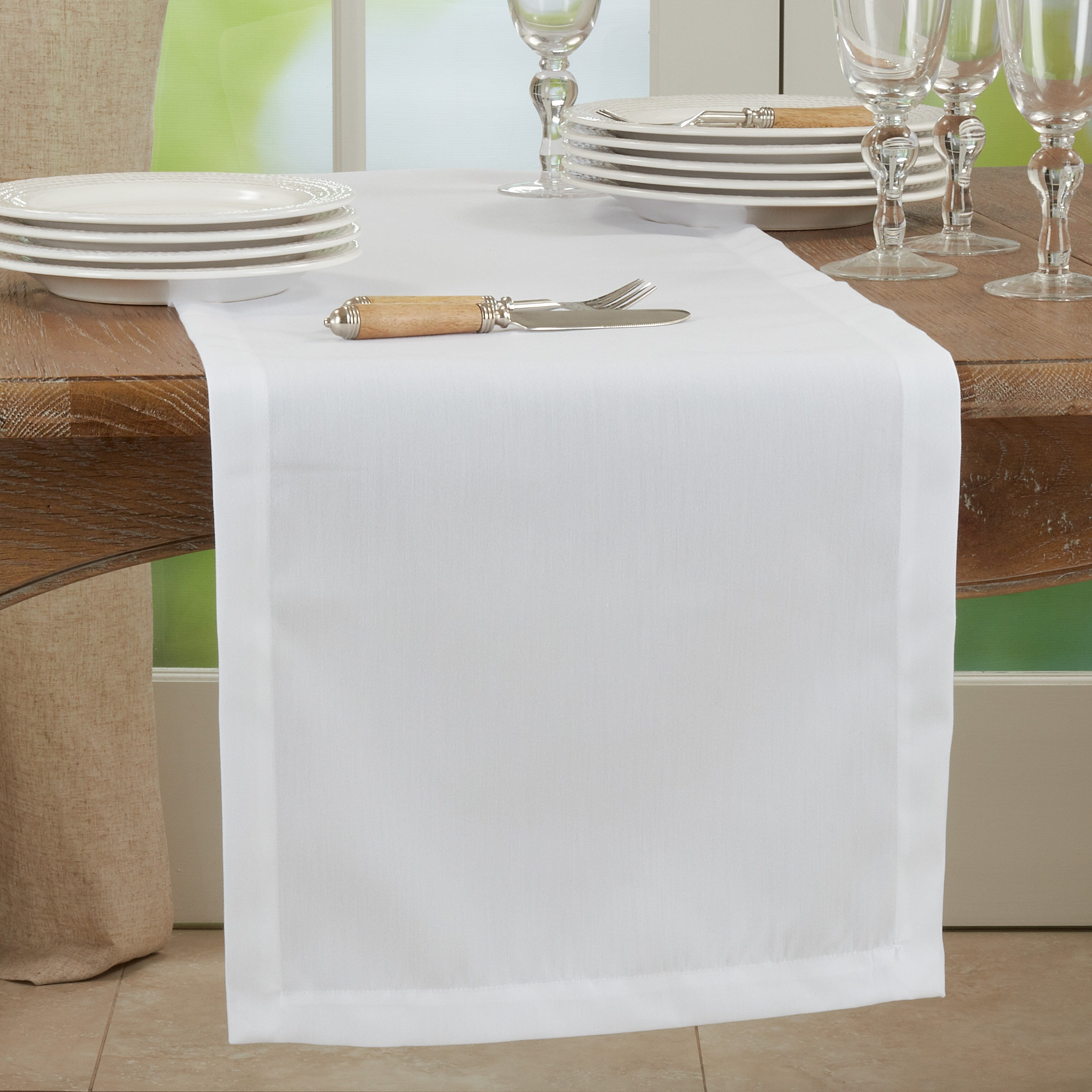 White Polyester Everyday Table Runner