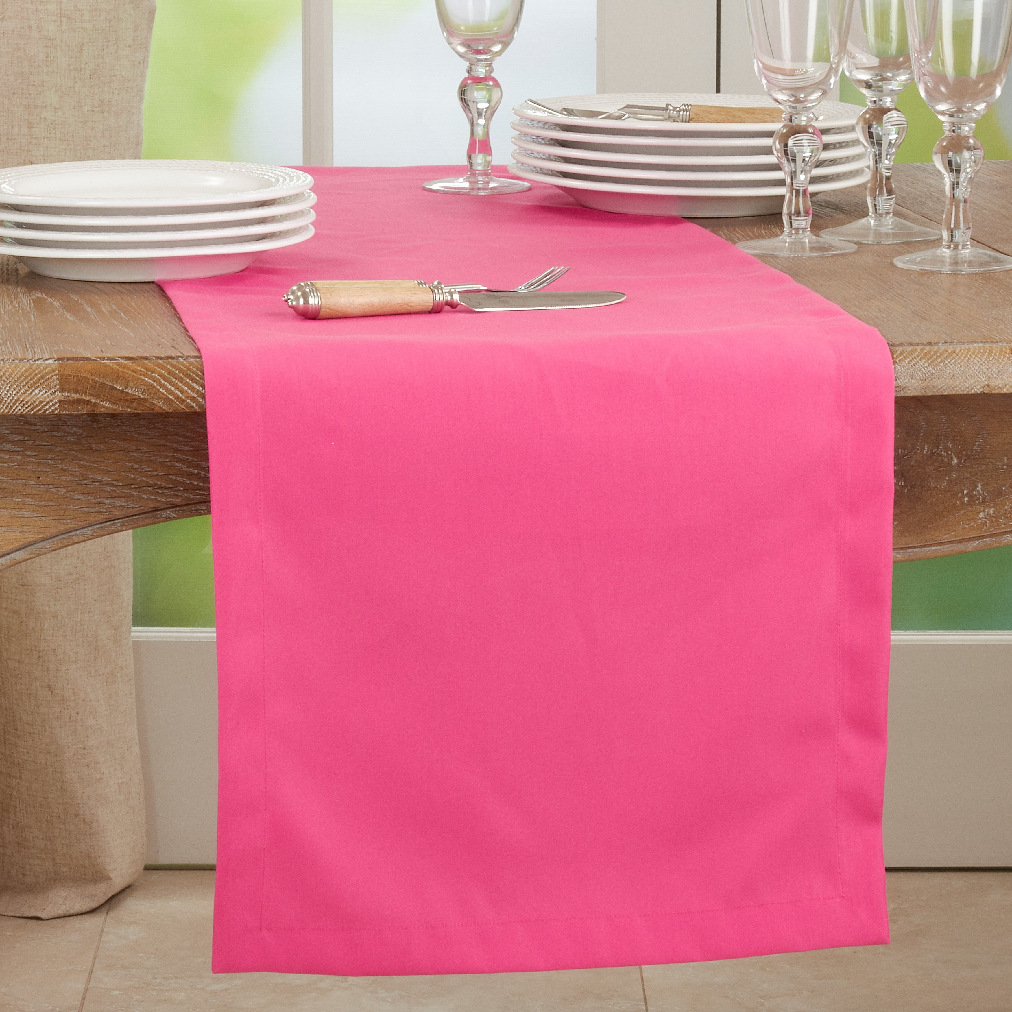 Fuchsia Polyester Everyday Table Runner