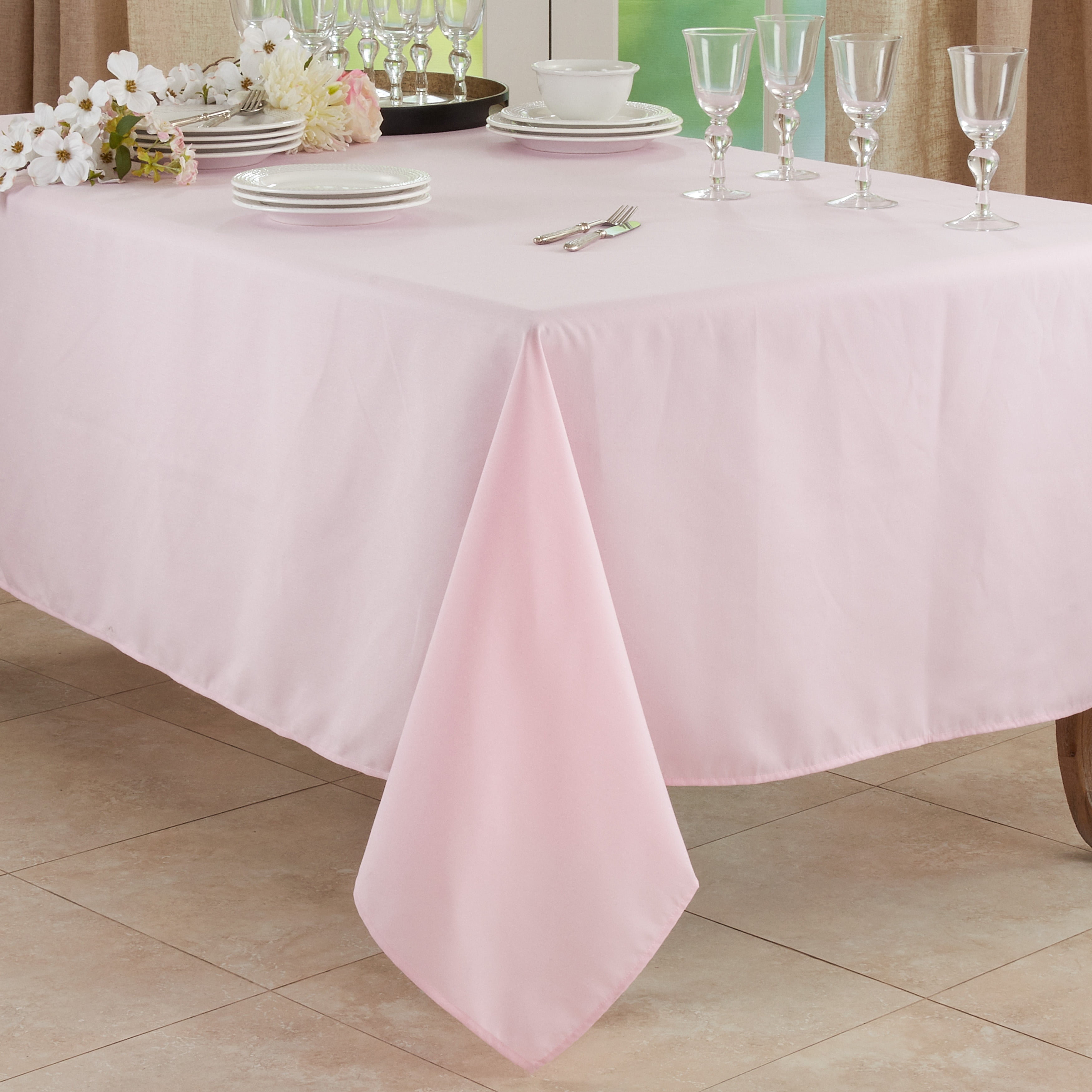 Pink Rectangular Polyester Everyday Tablecloth
