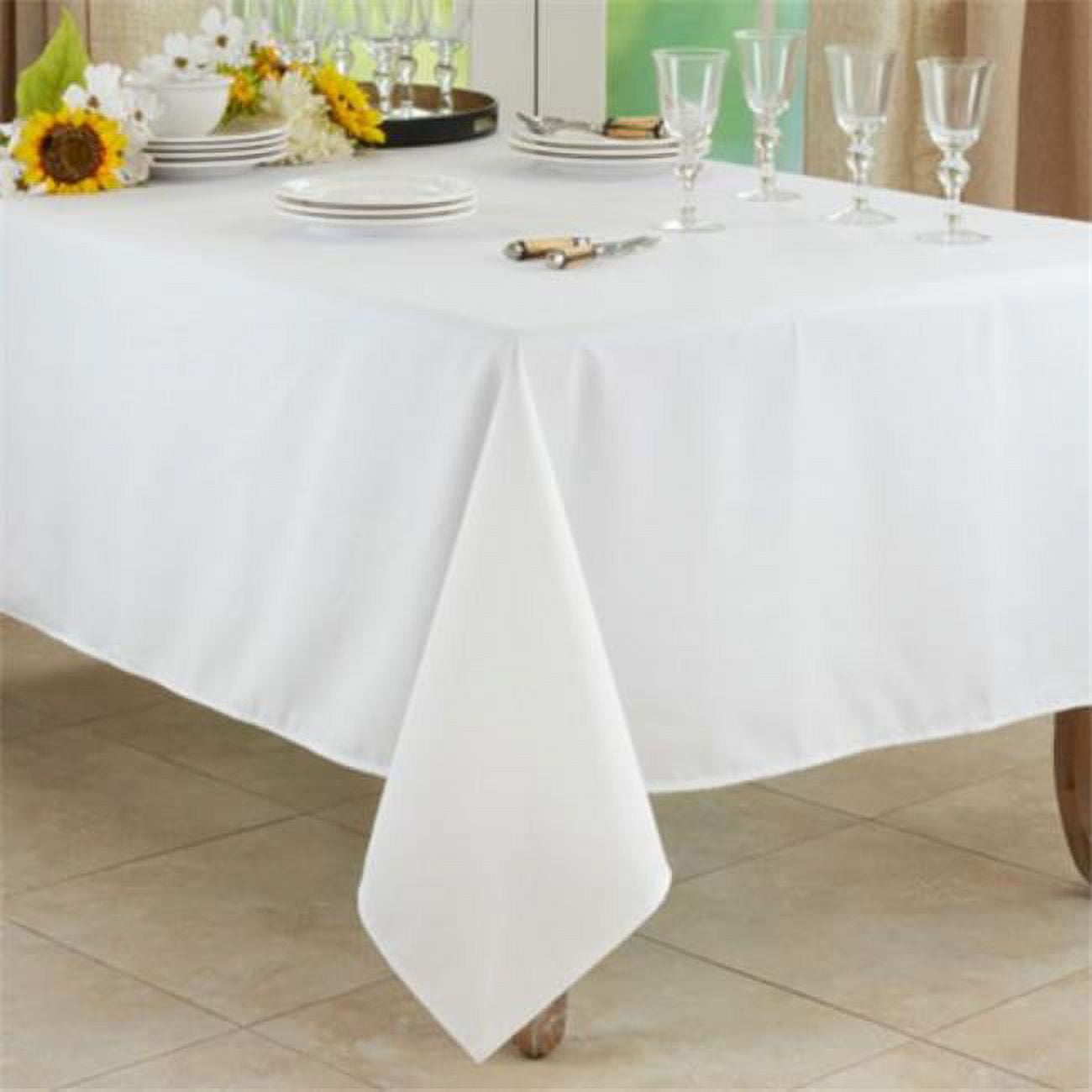 White Polyester Everyday Tablecloth with Embroidered Border