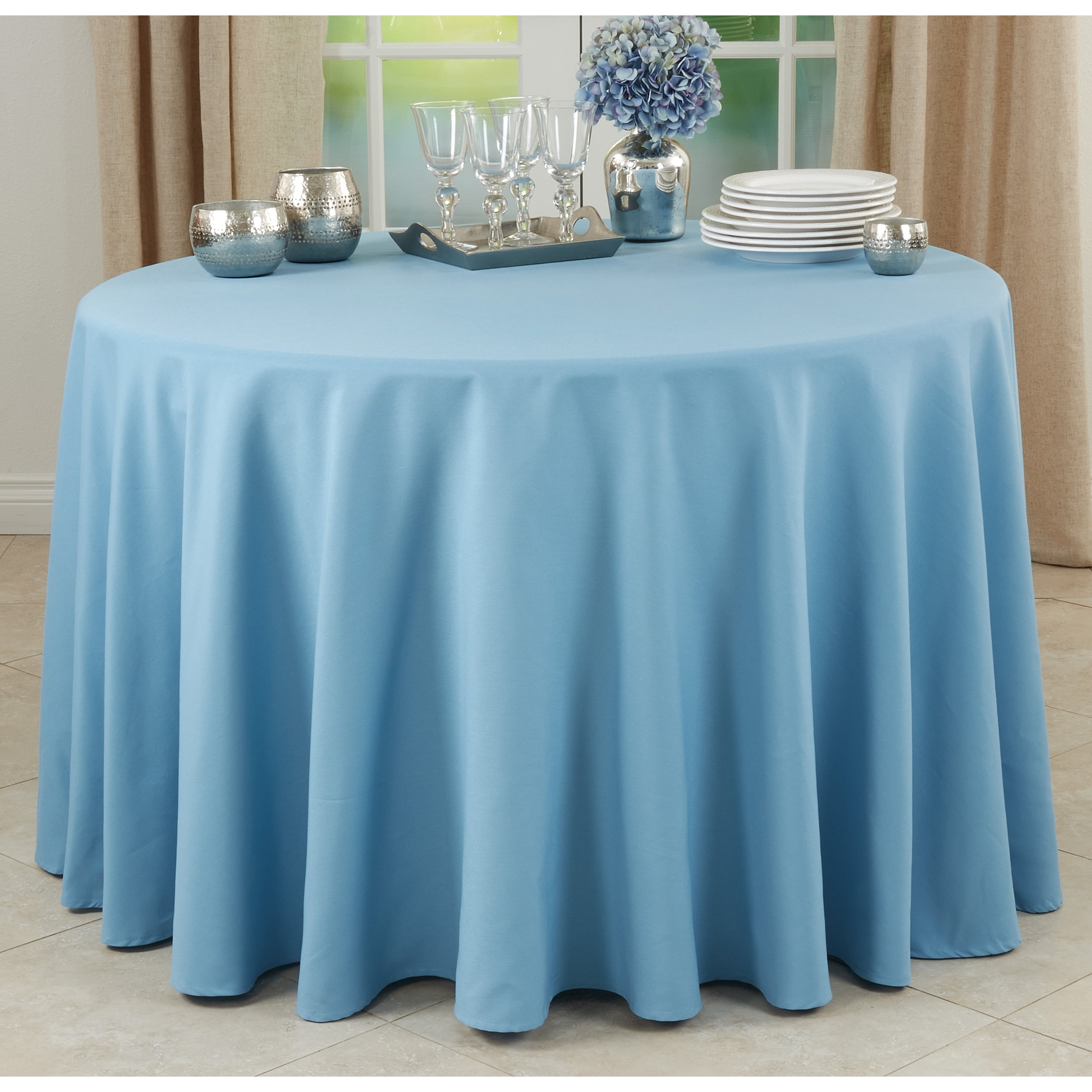 Aqua Round Fabric 72" Everyday Tablecloth
