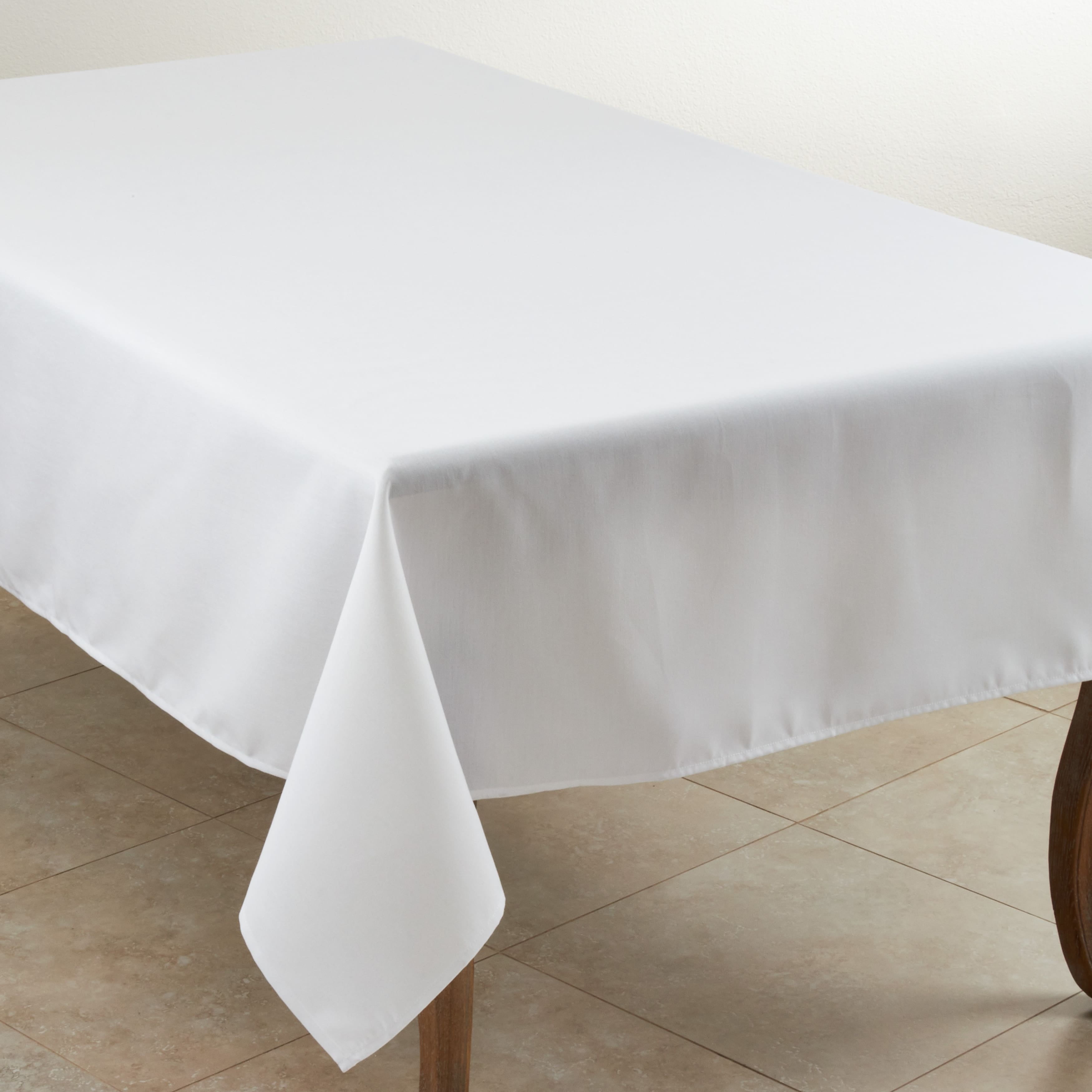 White Polyester Everyday Tablecloth with Embroidered Border