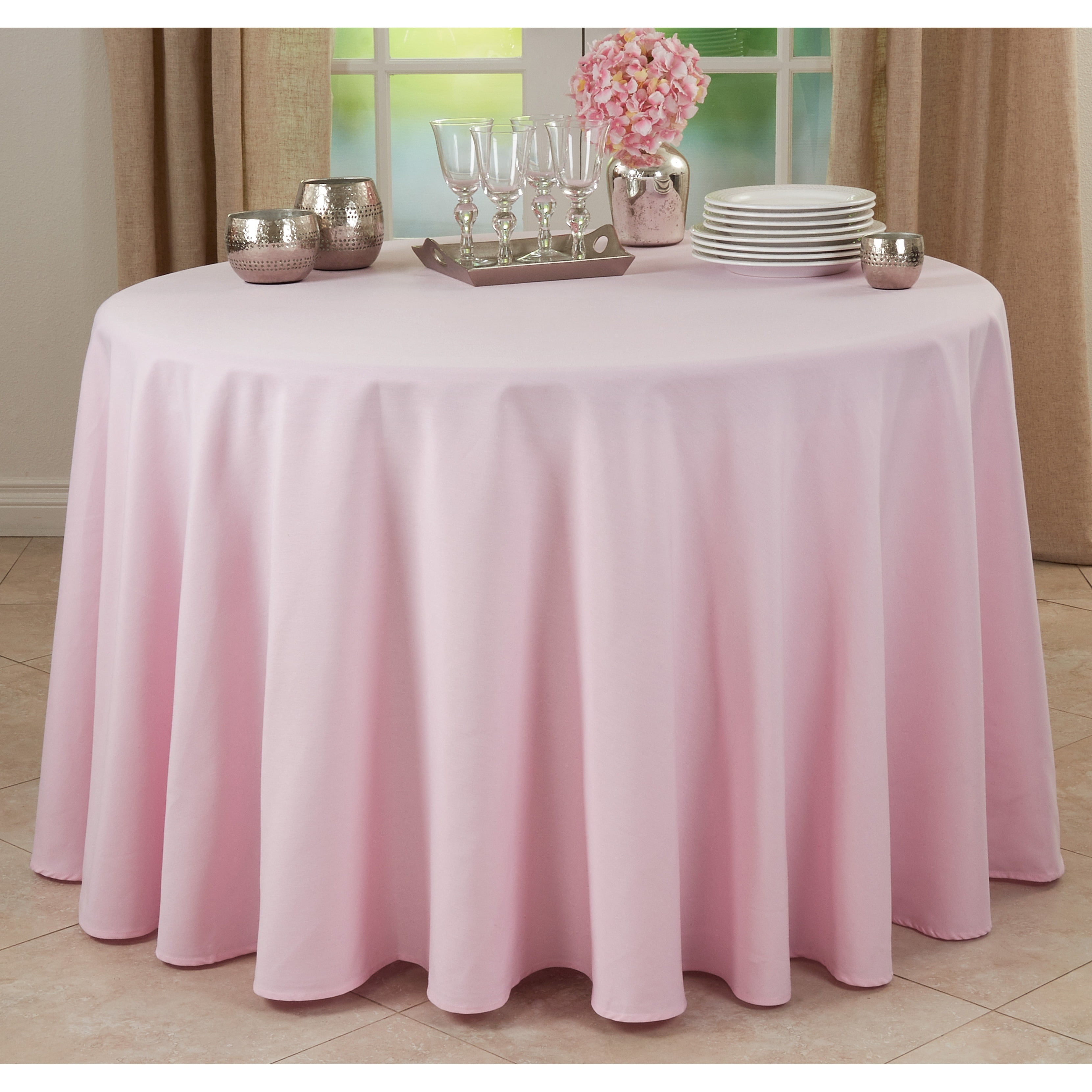 Pink Rectangular Fabric Everyday Tablecloth