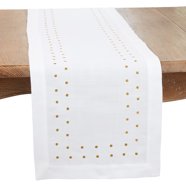 SARO LIFESTYLE Embroidered Linen Blend Table Runner - 16 X 72 Inches, Natural Color