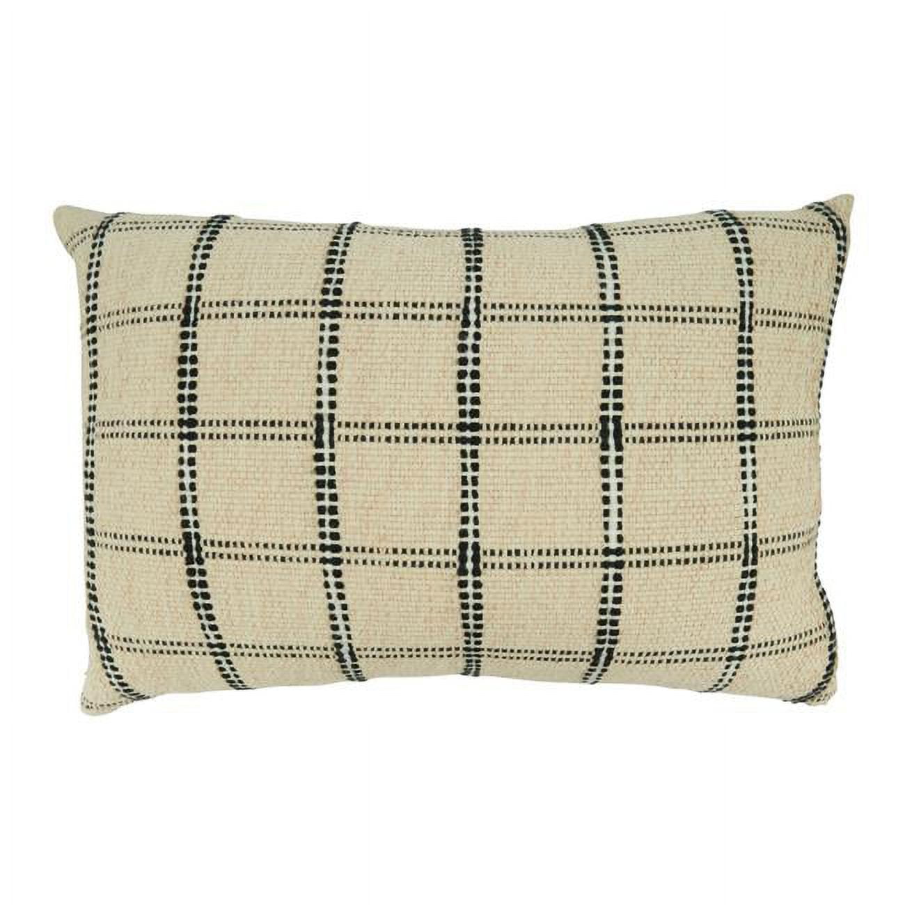 Natural Checkered Design Poly-Filled Throw Pillow