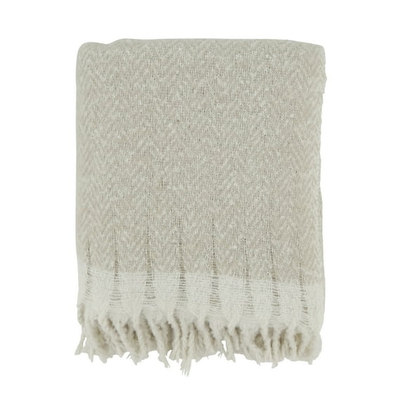 Saro Lifestyle Chic Faux Mohair Herringbone Fringed Throw