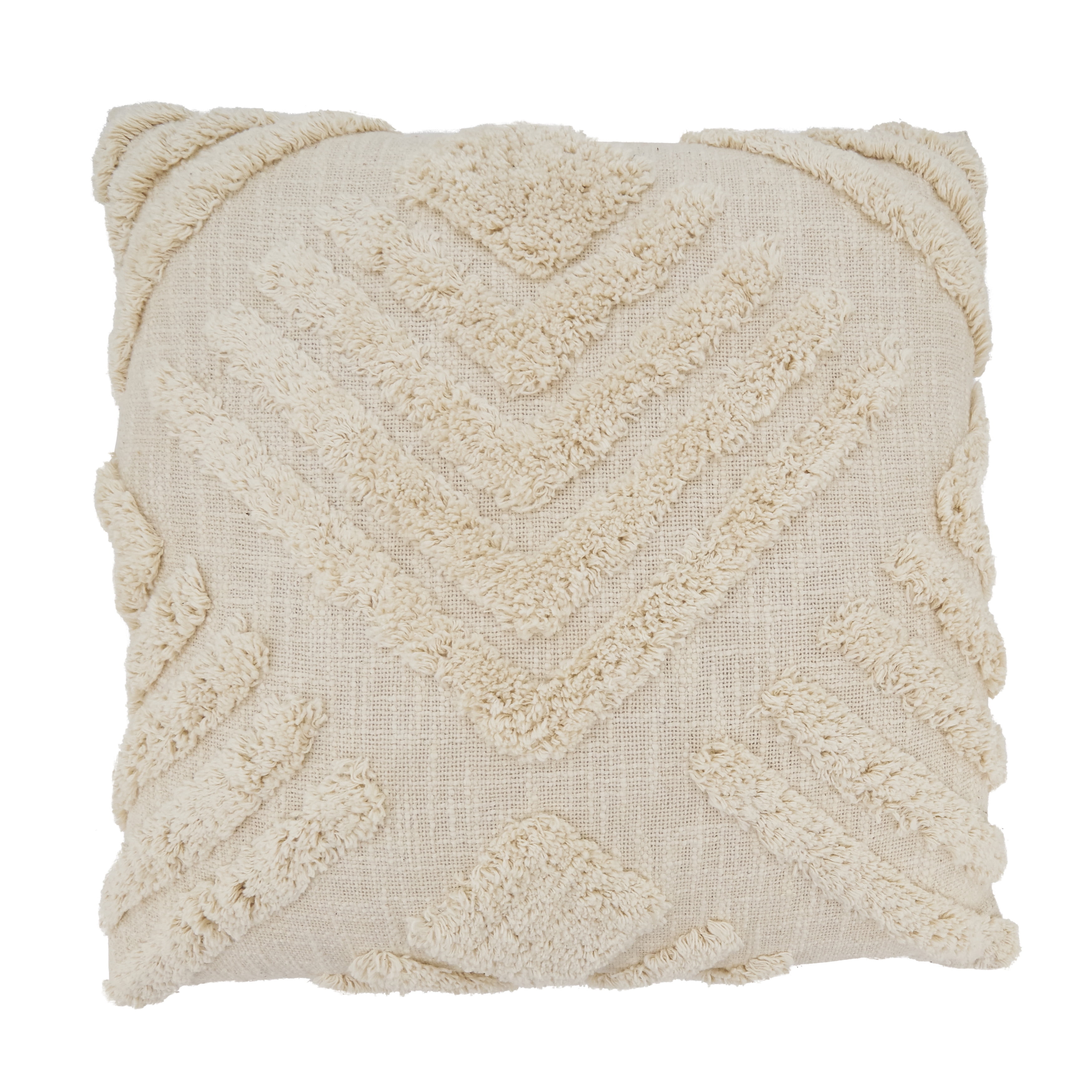 Beige Geometric Tufted Cotton Throw Pillow, 20"x20"