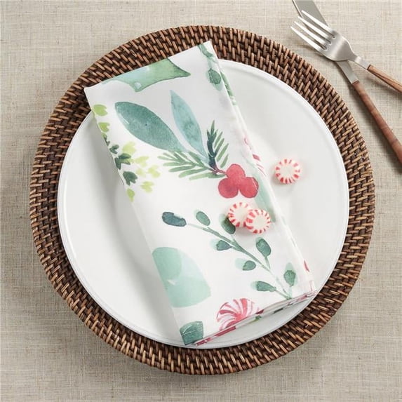 Saro Lifestyle Christmas Foliage and Candy Canes Table Napkin (Set of 12)