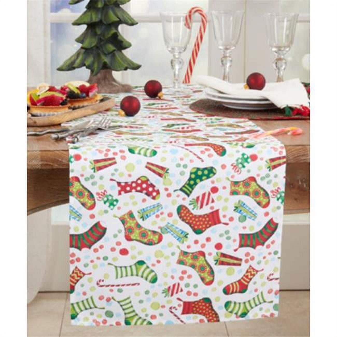 Multicolor Christmas Stockings Polyester Table Runner 16" x 120"