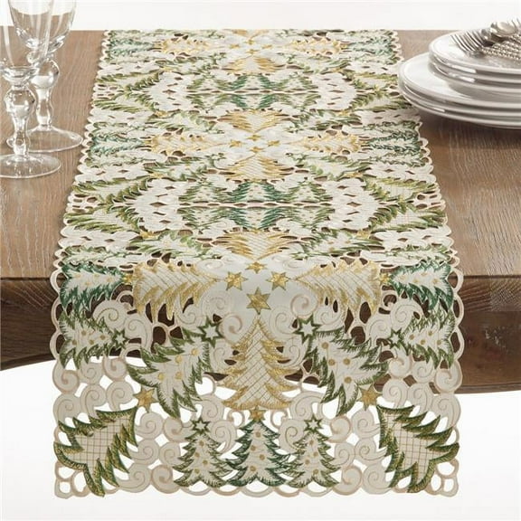 Saro Lifestyle Christmas Tree Cutwork Table Runner