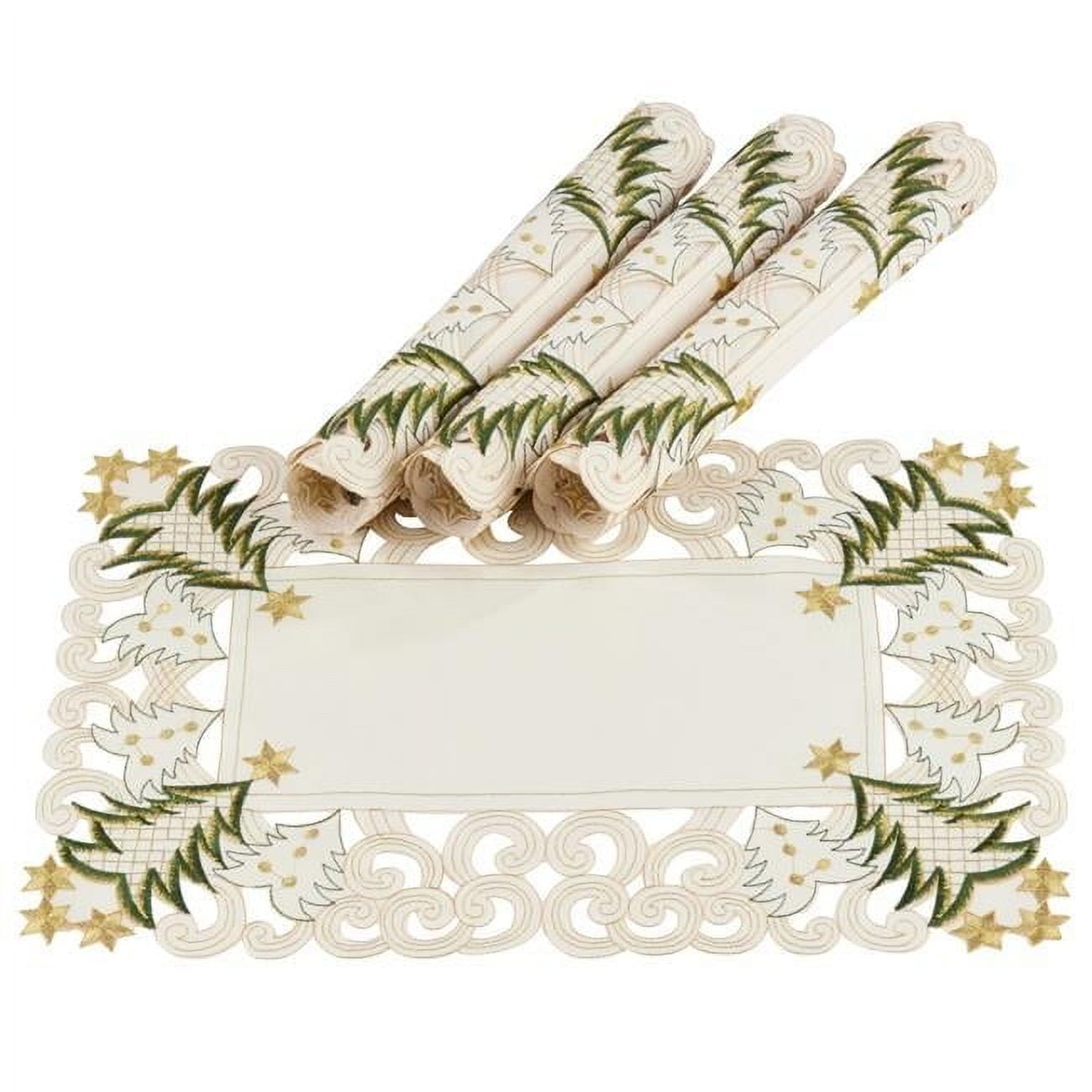 Ivory and Gold Embroidered Christmas Tree Placemats Set of 4