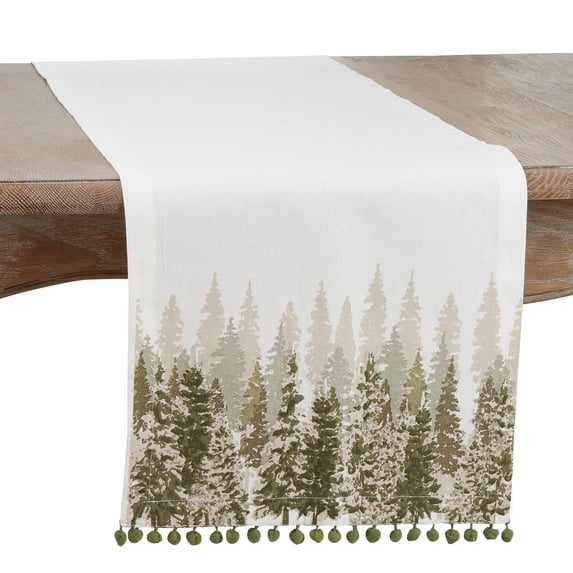 Saro Lifestyle Christmas Tree Pom Pom Table Runner