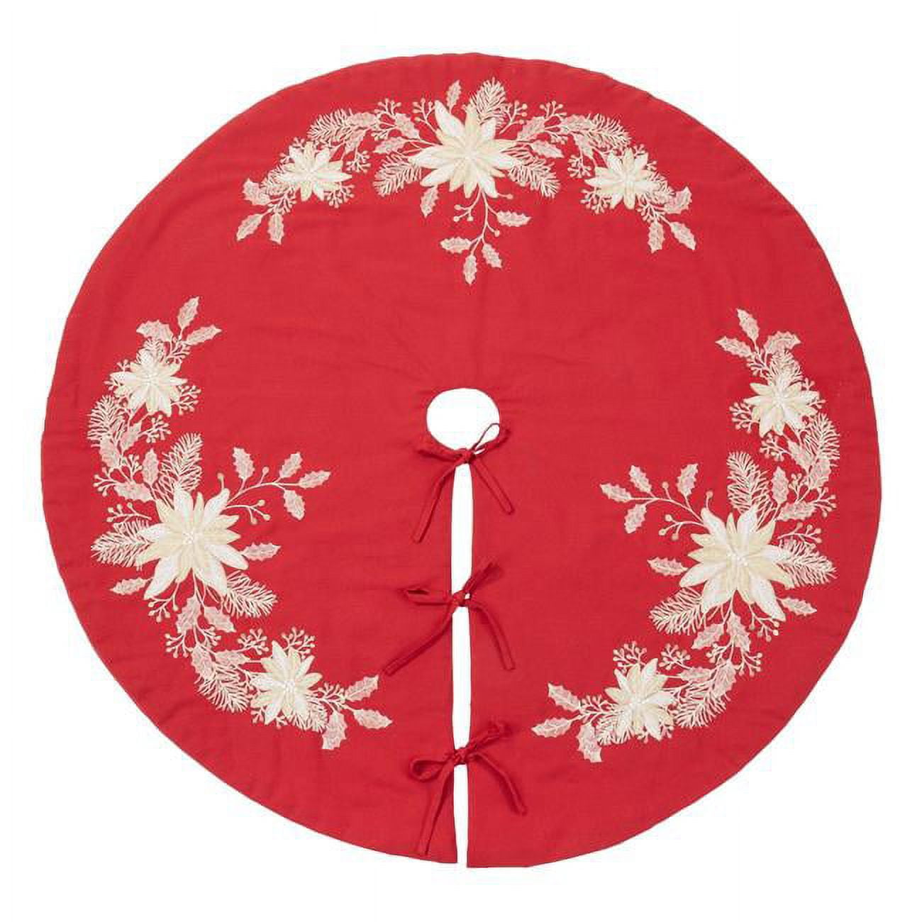 Red Embroidered Holly Christmas Tree Skirt, 72 inches