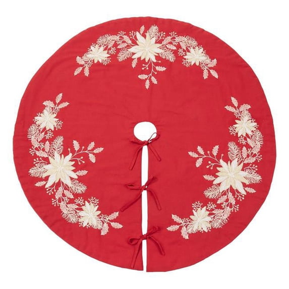 Saro Lifestyle Christmas Tree Skirt With Embroidered Holly Design 72"