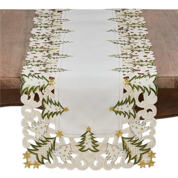 Saro Lifestyle Christmas Trees Holiday Table Runner Ivory 16"x108"