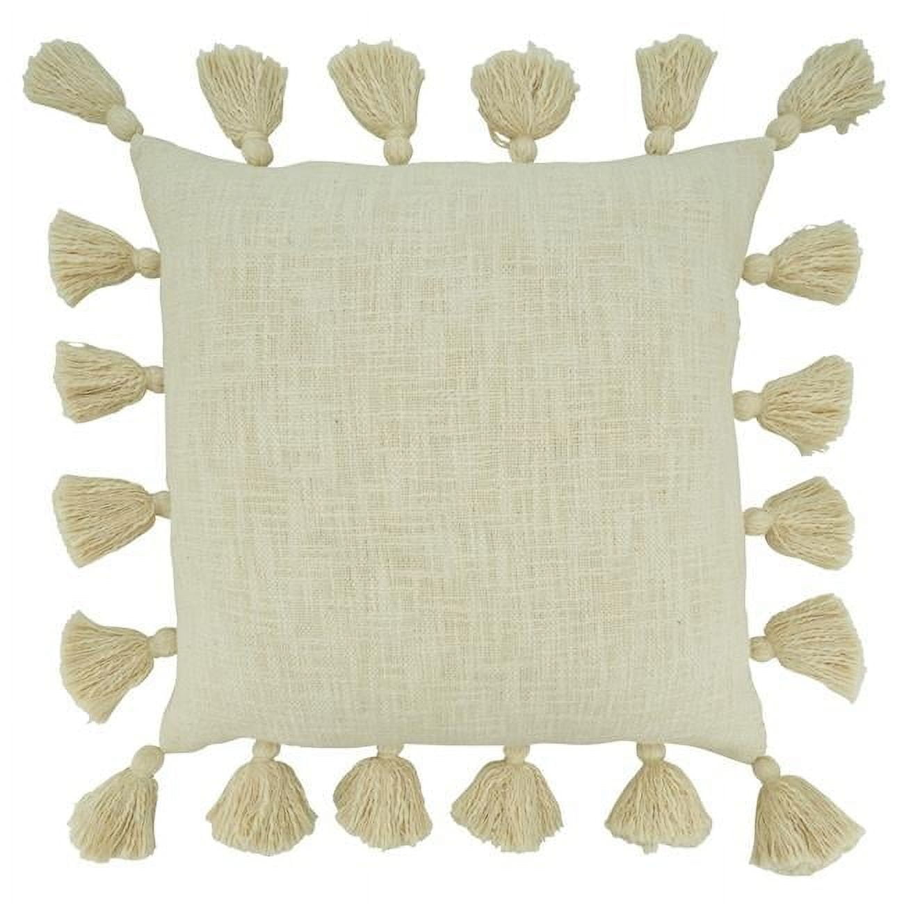 Natural Cotton Chunky Tassel Square Throw Pillow, 20"