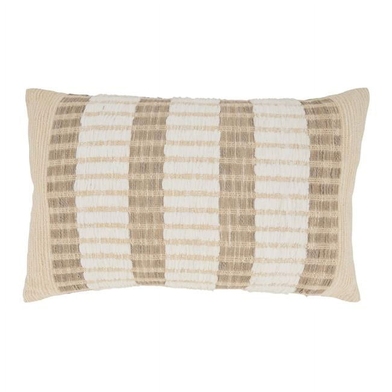 Natural Woven Striped Rectangular Throw Pillow