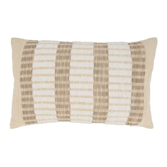 Natural Woven Striped Rectangular Throw Pillow