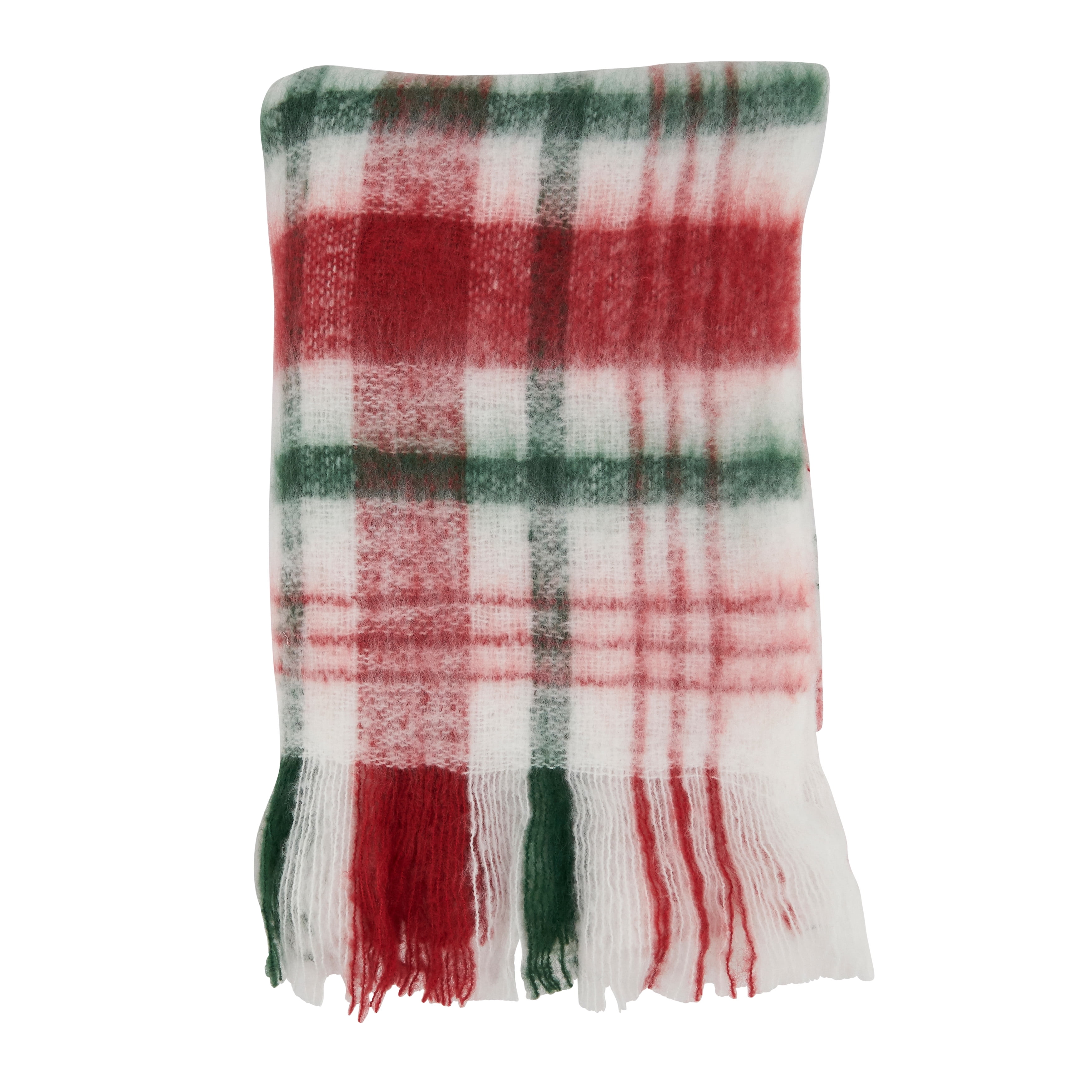 50"x60" Red and Green Faux Mohair Plaid Throw Blanket