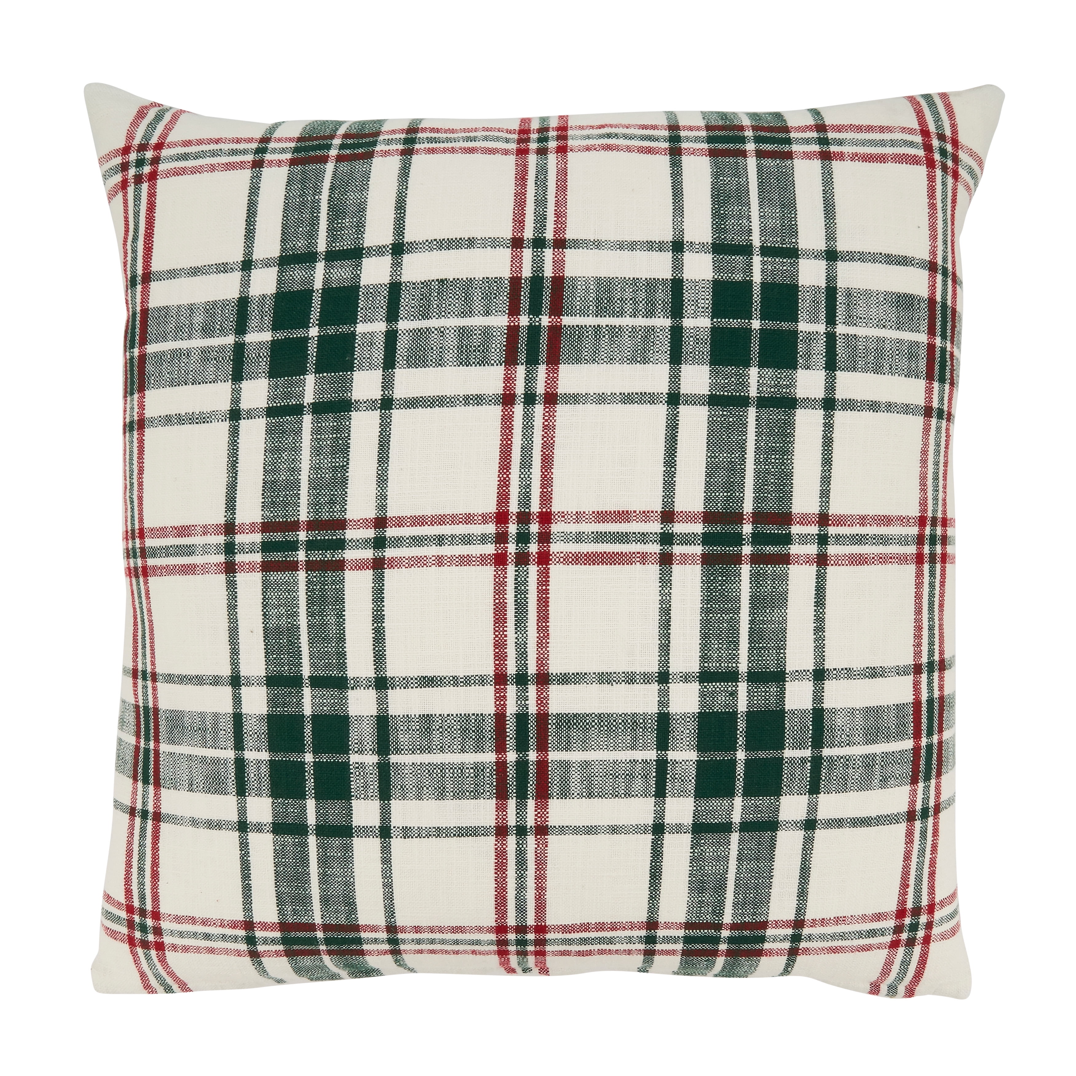 Classic Comfort White and Green Plaid Down Filled Throw Pillow