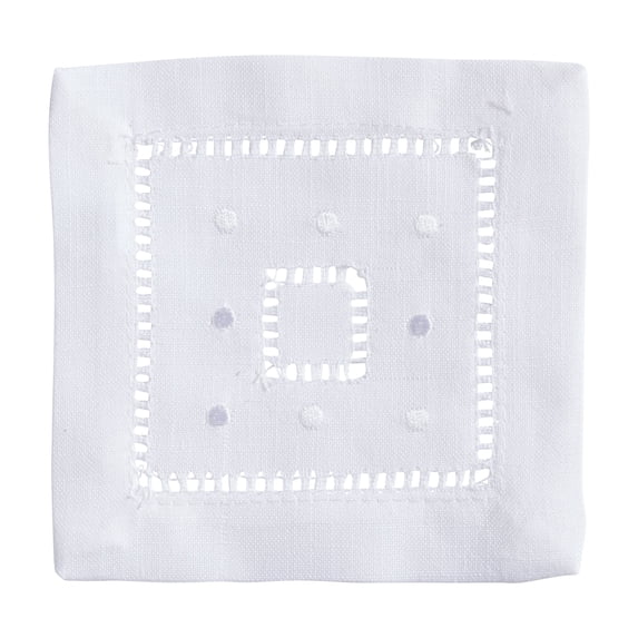 Saro Lifestyle Classic Hemstitch with Embroidered Border Cocktail Napkin (Set of 12)