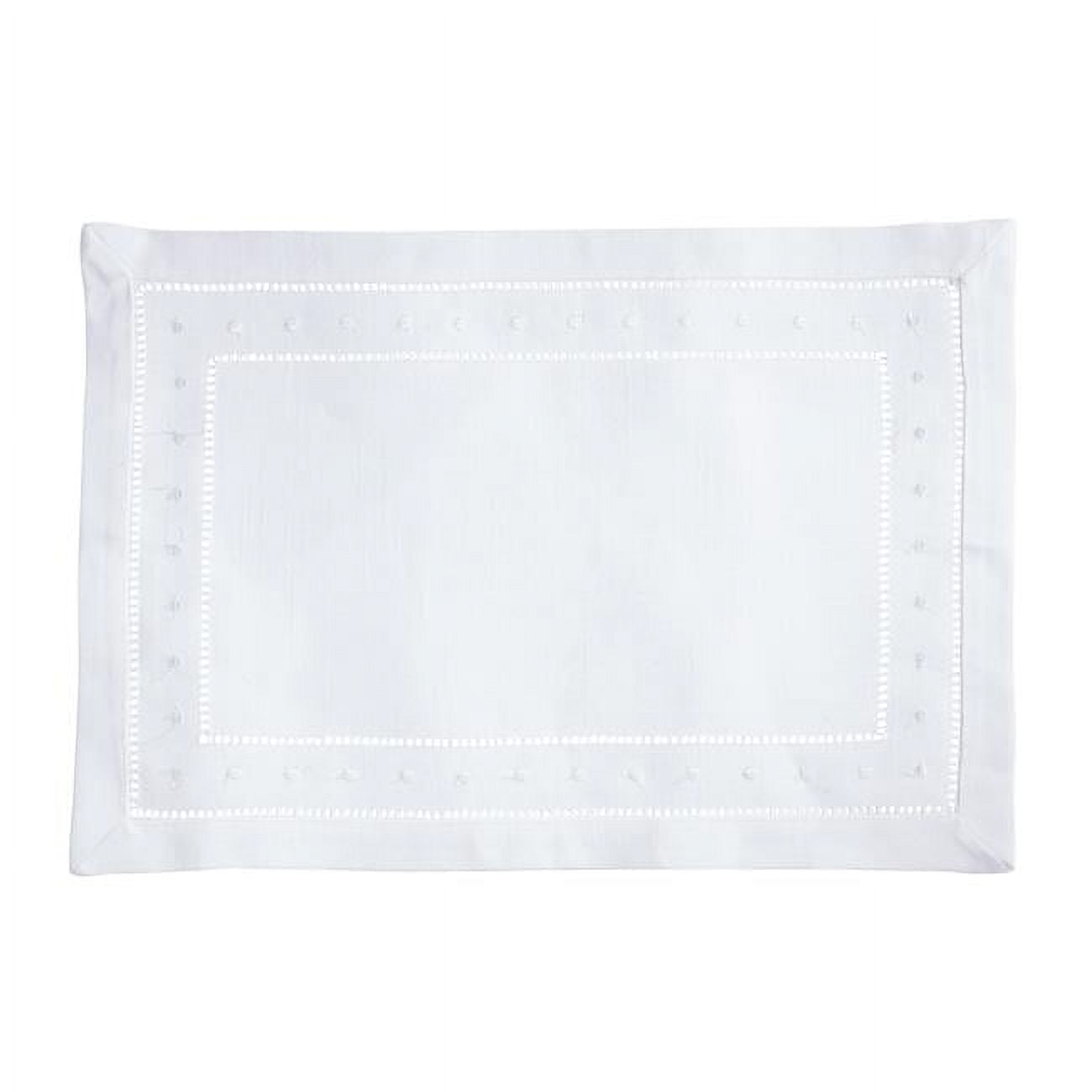 White Hemstitch Embroidered Polyester Rectangle Placemats, Set of 12