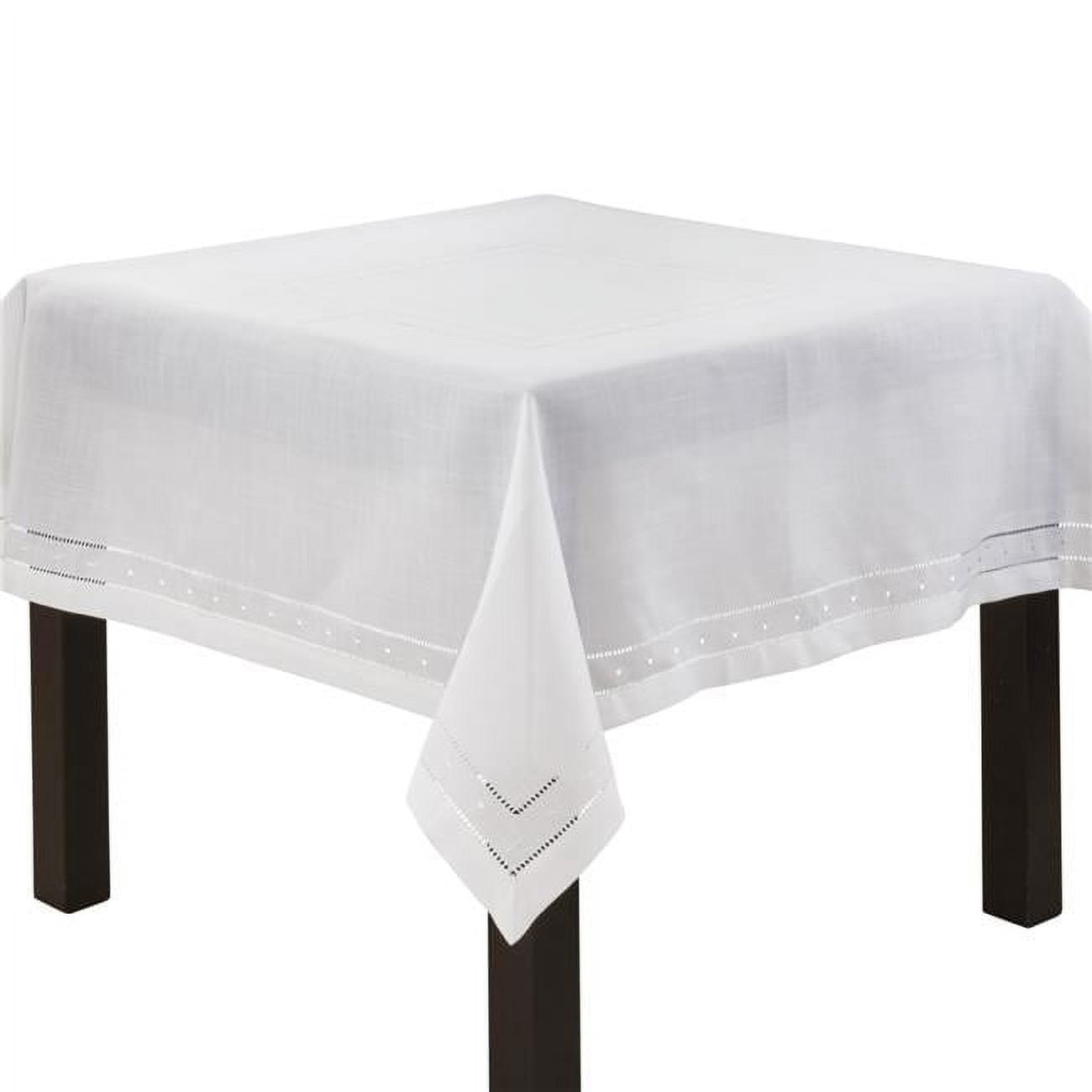 White Square Hemstitch Embroidered Fabric Tablecloth, 60"