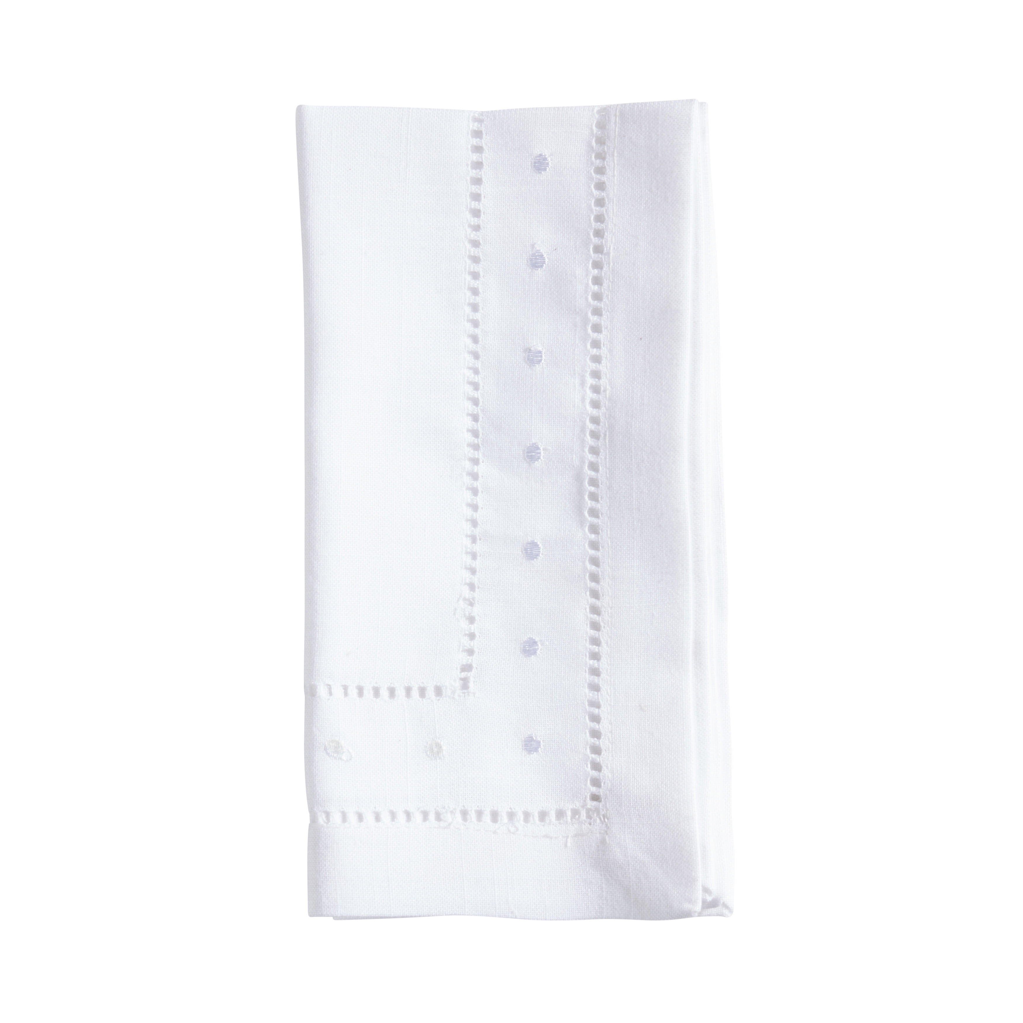 White Hemstitch Embroidered 12" Square Napkin Set