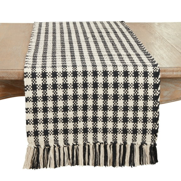 Saro Lifestyle Classic Houndstooth Fringe Table Runner