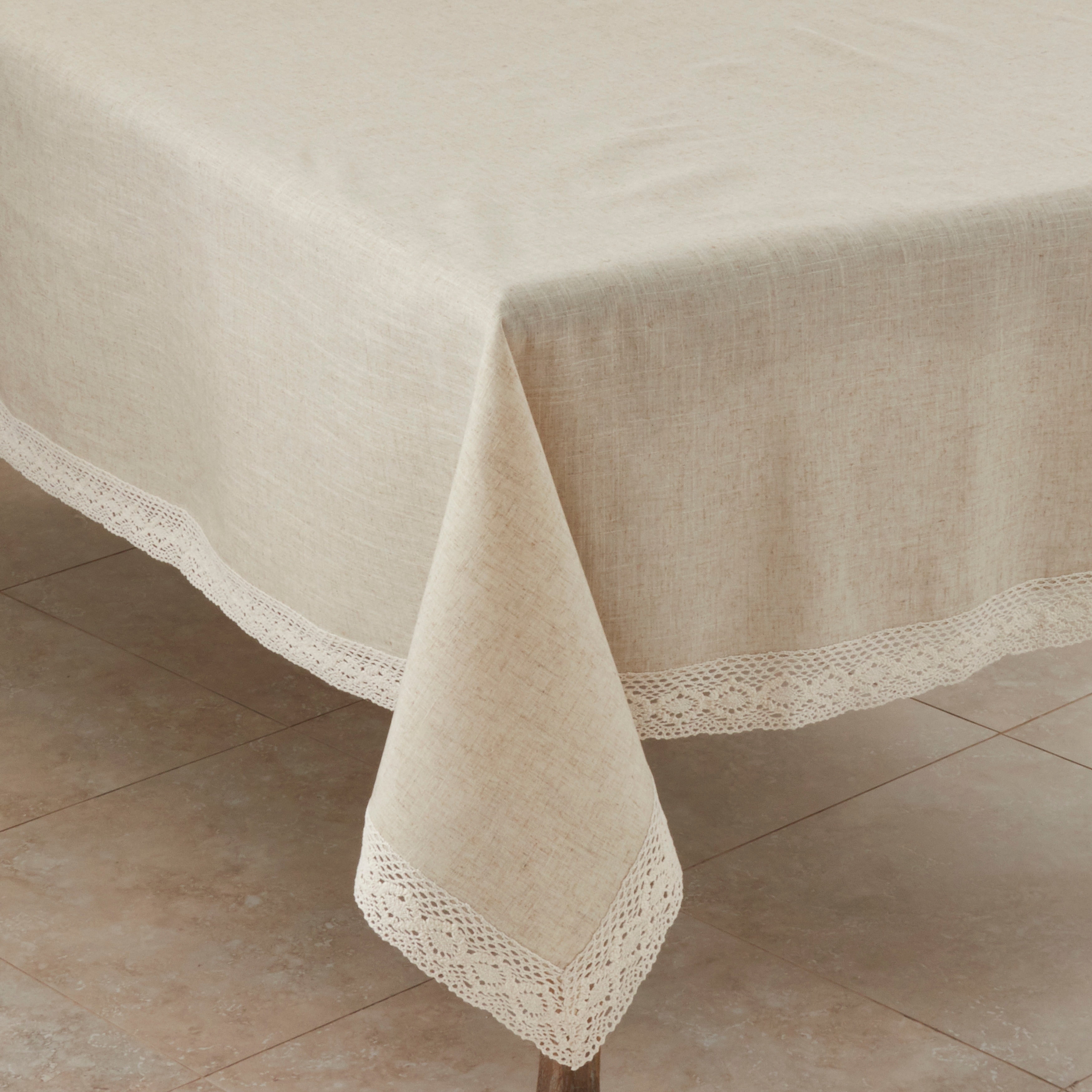 Natural Beige Lace Border Square Fabric Tablecloth