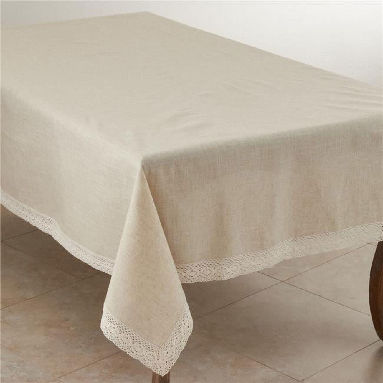 Natural Lace Border Rectangular Fabric Tablecloth 70" x 104"