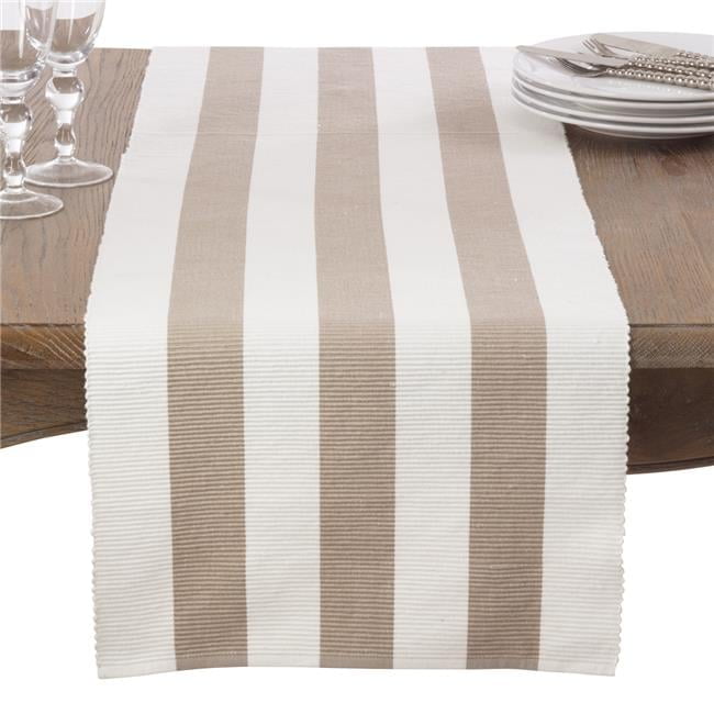 Taupe and Off-White Cotton Stripe Table Runner 16"x72"